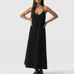 Women’s Black Maxi Slip Dress with Strappy Detail